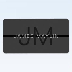 Stylische Maskuline Dunkelgrau Name & Monogramm Adressaufkleber