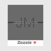 Stylische Maskuline Dunkelgrau Name & Monogramm Aufkleber (Blatt)