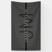 Stylische Maskuline Dunkelgrau Name & Monogramm Banner (Vertikal)