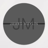 Stylische Maskuline Dunkelgrau Name & Monogramm Etiketten (Design 2)