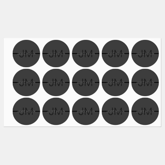 Stylische Maskuline Dunkelgrau Name & Monogramm Etiketten (Blatt)