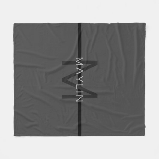 Stylische Maskuline Dunkelgrau Name & Monogramm Fleecedecke (Vorderseite (Horizontal))