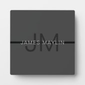 Stylische Maskuline Dunkelgrau Name & Monogramm Fotoplatte (Vorderseite)