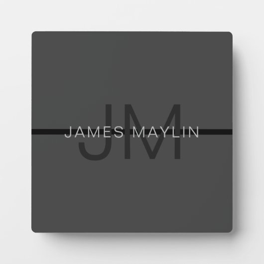 Stylische Maskuline Dunkelgrau Name & Monogramm Fotoplatte (Vorderseite)
