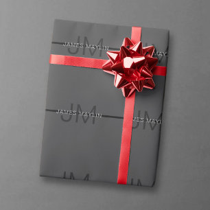 Stylische Maskuline Dunkelgrau Name & Monogramm Geschenkpapier