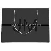 Stylische Maskuline Dunkelgrau Name & Monogramm Große Geschenktüte (Vorderseite)