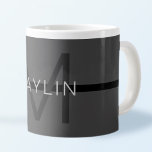 Stylische Maskuline Dunkelgrau Name & Monogramm Jumbo-Tasse<br><div class="desc">Vollständig anpassbares Monogramm-Design,  bearbeiten,  wie Sie möchten.</div>