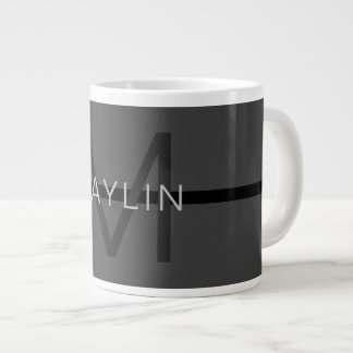 Stylische Maskuline Dunkelgrau Name & Monogramm Jumbo-Tasse