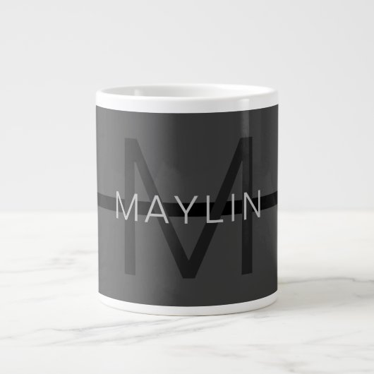 Stylische Maskuline Dunkelgrau Name & Monogramm Jumbo-Tasse (Vorderseite)