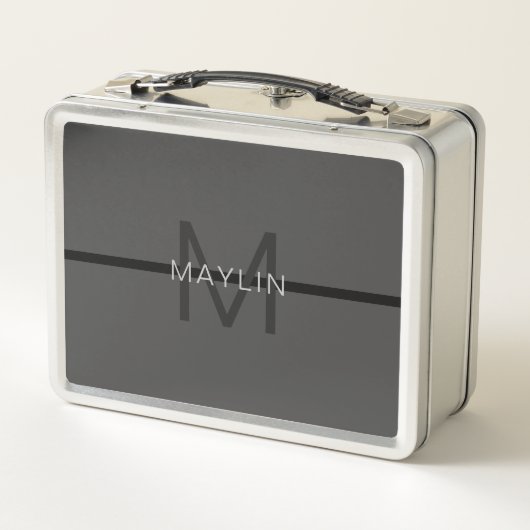 Stylische Maskuline Dunkelgrau Name & Monogramm Metall Brotdose (Rückseite)