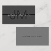 Stylische Maskuline Dunkelgrau Name & Monogramm Mitteilungskarte (Vorne/Hinten)