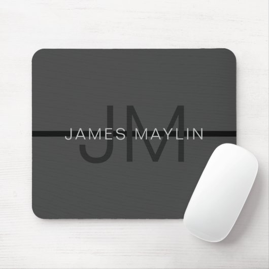 Stylische Maskuline Dunkelgrau Name & Monogramm Mousepad (Mit Mouse)
