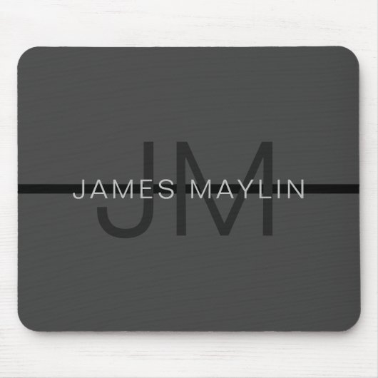 Stylische Maskuline Dunkelgrau Name & Monogramm Mousepad (Vorne)