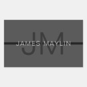 Stylische Maskuline Dunkelgrau Name & Monogramm Rechteckiger Aufkleber (Vorderseite)