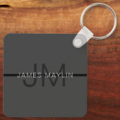 Stylische Maskuline Dunkelgrau Name & Monogramm Schlüsselanhänger (Rückseite)