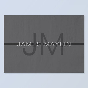 Stylische Maskuline Dunkelgrau Name & Monogramm Seidenpapier
