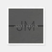 Stylische Maskuline Dunkelgrau Name & Monogramm Serviette (Vorderseite)