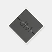Stylische Maskuline Dunkelgrau Name & Monogramm Serviette (Ecke)