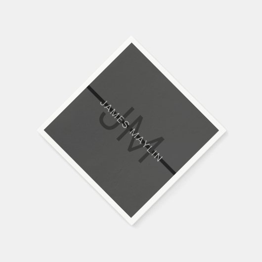 Stylische Maskuline Dunkelgrau Name & Monogramm Serviette (Ecke)