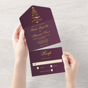 Stylische minimalistische goldene Weihnachtsbaum-H All In One Einladung