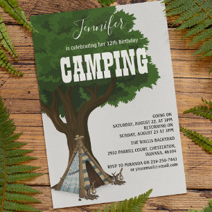 Stylische moderne Camping-Geburtstags-Einladung Einladung