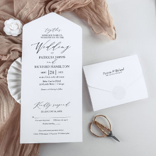 Stylische moderne Kalligrafie-Hochzeit All In One Einladung