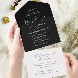 Stylische moderne Kalligrafie-Hochzeit All In One Einladung
