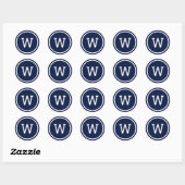 Stylische moderne Monogram Navy Blue Runder Aufkleber (Blatt)