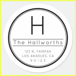 Stylische moderne Rücksendeadresse & Monogramm Runder Aufkleber