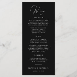 Stylische moderne Schrift Schwarz-Weiß-Hochzeit Menükarte