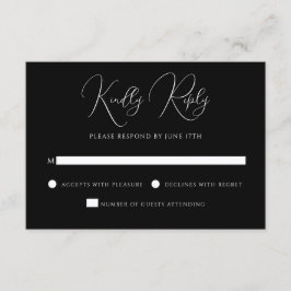 Stylische moderne Schrift Schwarz-Weiß-Hochzeit RSVP Karte
