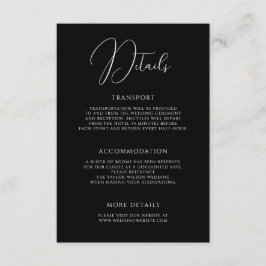Stylische moderne Schrift schwarze Hochzeitsdetail Begleitkarte