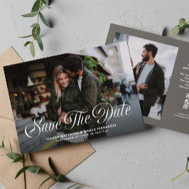 Stylische moderne Schrift Zwei-Fotos-Hochzeit Save The Date