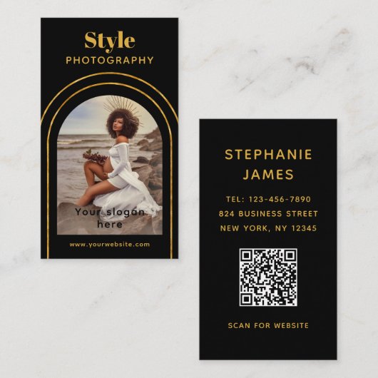 Stylische moderne Script Foto QR Code Fotografie Visitenkarte (Vorne/Hinten)
