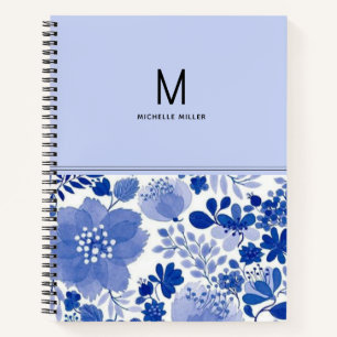 Stylische Monogram Blue Shades Floral Blume Notizblock