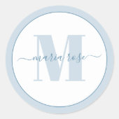 Stylische Monogram Blue Simple Minimalistisch Cust Runder Aufkleber (Vorderseite)