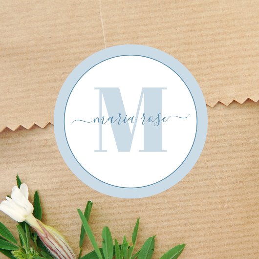 Stylische Monogram Blue Simple Minimalistisch Cust Runder Aufkleber