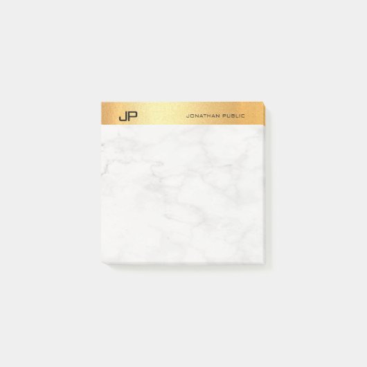 Stylische Monogram Gold Marble Einfache Vorlage Post-it Klebezettel (Vorderseite)