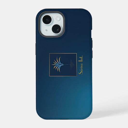 Stylische Navy Monogrammierte Midnight Palm iPhone 15 Hülle (Rückseite)