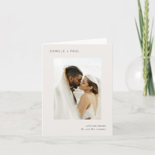 Stylische neutrale Foto-Minimalist-Hochzeit Dankeskarte