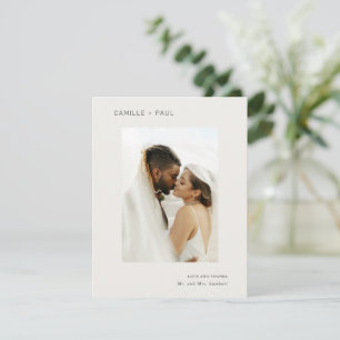 Stylische Neutrale Foto Minimalistische Hochzeit Dankeskarte
