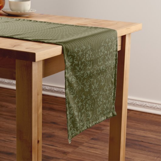 Stylische Olive Green Damask Kurzer Tischläufer (Beispiel)