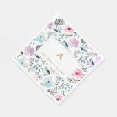Stylische Pastel Blue Watercolor Blume Monogram Serviette (Ecke)