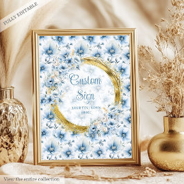Stylische pastellblaue boho Aquarellfarben Blume Poster