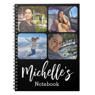 stylische personalisierte 4-Fotos-Collage schwarz  Notizblock