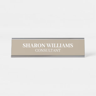 Stylische professionelle Taupe-Beige-Minimalistens Schreibtischnamensplakette