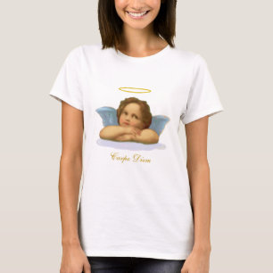 Stylische Raphael Cherub & Carpe Diem Calligrafy T-Shirt