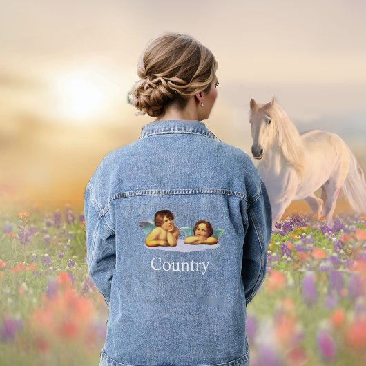 Stylische Raphael Cherubs & Typografie Denim Jacke