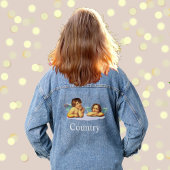 Stylische Raphael Cherubs & Typografie Denim Jacke
