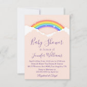 stylische Regenbogen- und Wolkendusche lila Einladung (Vorderseite)